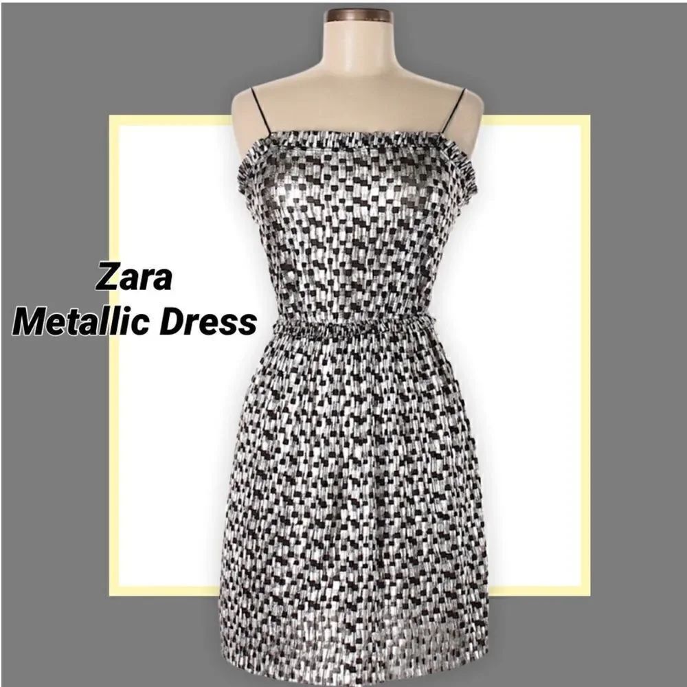 Zara Metallic silver black Cocktail mini Dress